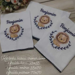 kit fralda pano bordada personalizada bebê cremer luxo crochê fralda boca fralda ombromenino menina