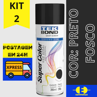 Kit 2 Tinta Spray Colorgin Uso Geral 350ML Preto Fosco Tekbond Secagem Rápida Artesanato Madeira Ferro Metal Gesso Cerâmica