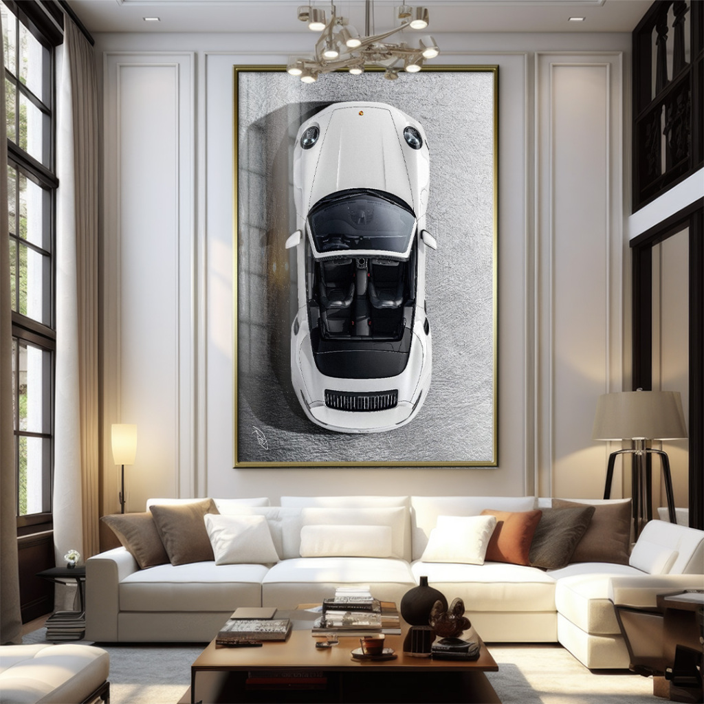 Quadro Decorativo GRANDE Alta Resolução Para Sala Quarto Escritório Porshe Branca