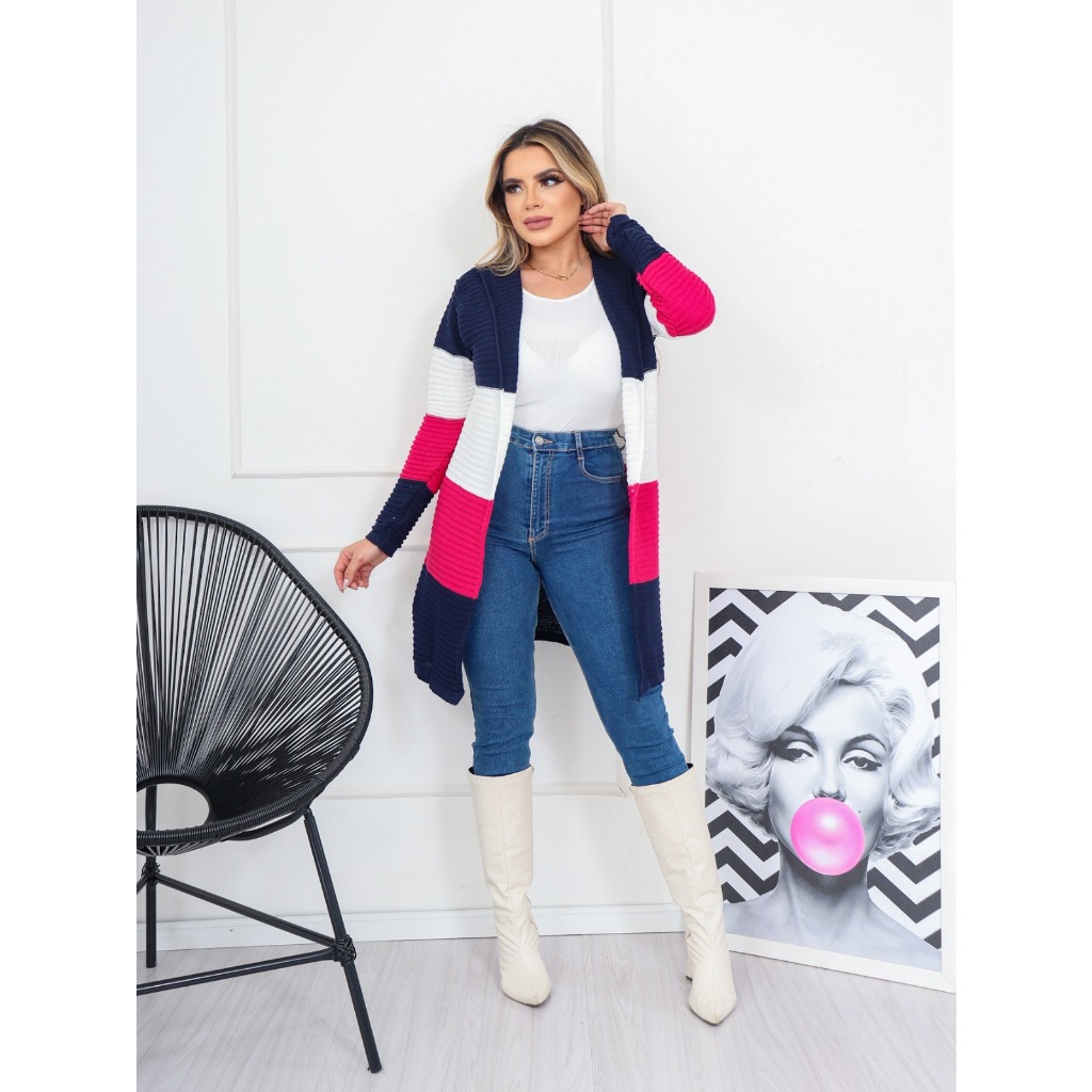 kimono trico Kimono Feminino Trico OInverno Listrado