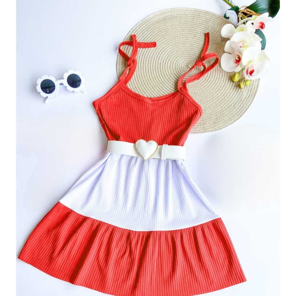 Vestido Infantil 3 maria cor VERMELHO E BRANCO | Shopee Brasil