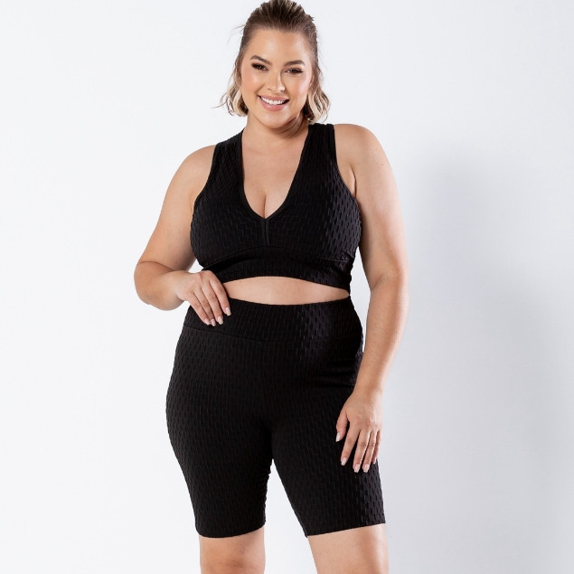 Conjunto academia Plus Size Bolha Top com bojo Bermuda roupa de academia Ginástica Fitness