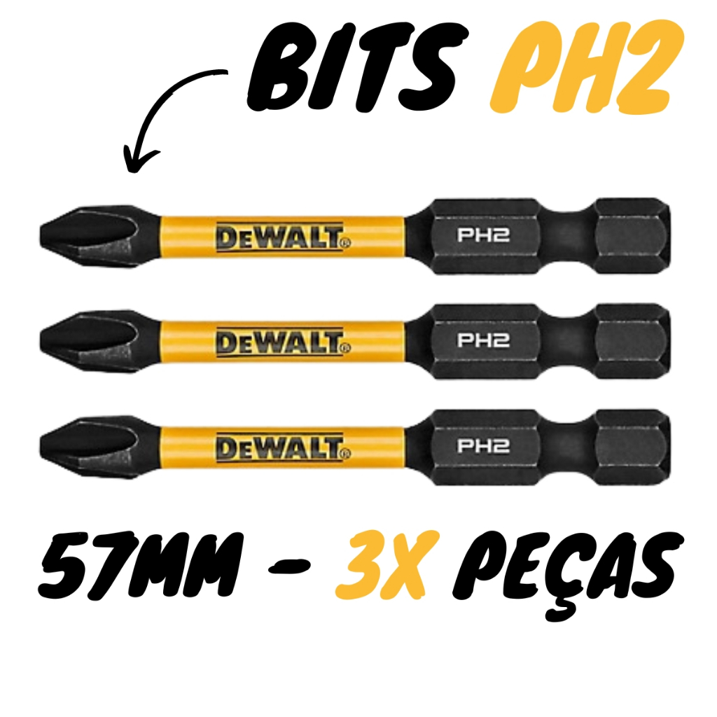 Bits Ph2 Dewalt 3 Peças Medio 57mm - DWAF2PH2IR3