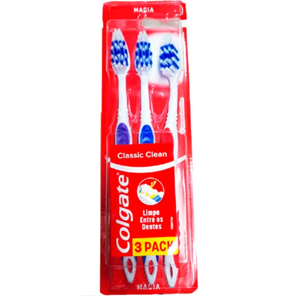 Escova de Dentes Colgate Classic Clean Macia Pack Com 3un. | Shopee Brasil