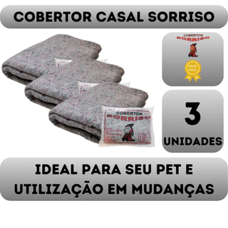 Cobertor Popular Sorriso Kit 03 Unidades - 1.9m X 1.7m Ideal Doação - Pet - Mudanças