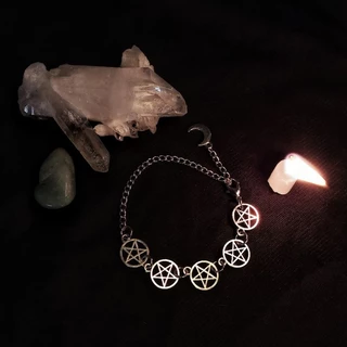 Pulseira Pentagrama - goth, bruxa, halloween, pentáculo, estra, gótico, lua, bracelete