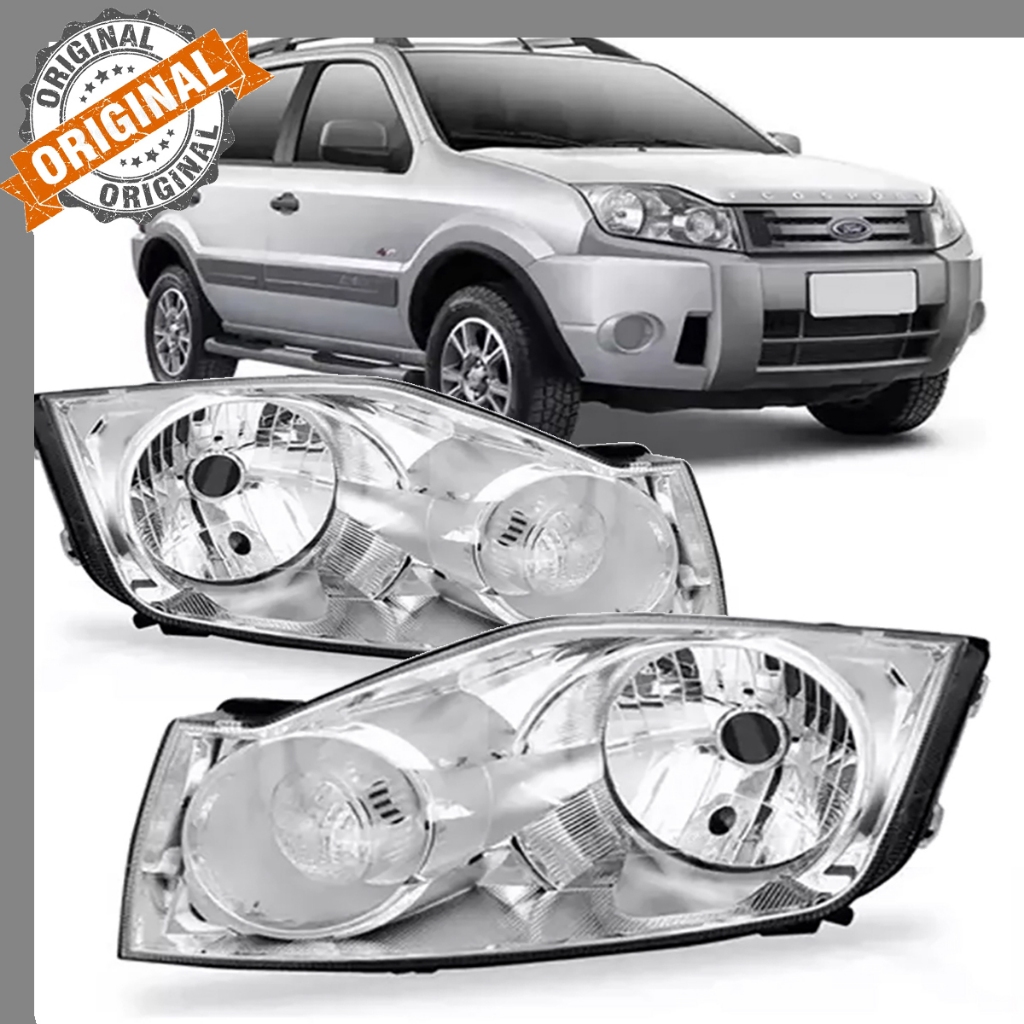 Kit Par Farol Ecosport Foco Simples Máscara Cromada Cromado 2008 2009 ...