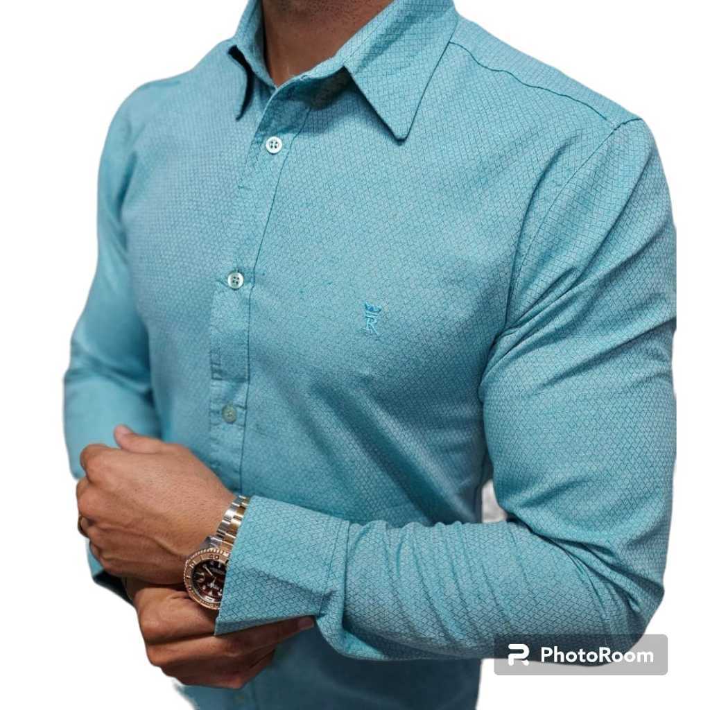 Camisa Social Masculina Manga Longa Maquinetada Slim Premium