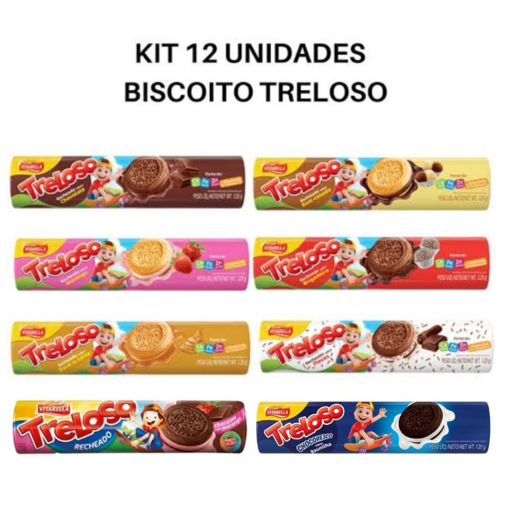 Kit De Bolacha Recheada/Biscoito Com 12 Treloso Sortido De 120g Cada- A ...