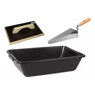 Kit Caixa Masseira Obras + Colher Pedreiro 9" + Desempenadeira