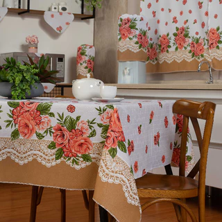 Jogo De Cozinha Oxford Estampado Com 10 Peças com Toalha de mesa Casa e Decoração