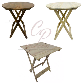 Mesa de Madeira Dobrável Quadrada Cor Madeira Pura - Mesa de Madeira Dobrável Redonda Cor Imbuia - CAGEMA