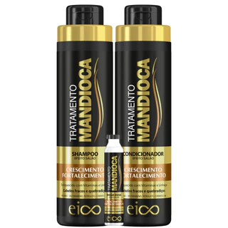Kit Eico Mandioca Shampoo e Condicionador 800ml + Megadose Fortalecimento e Nutrição Sem Sal 45ml