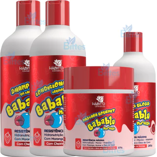 Kit Babablu Morango Hábito Cosméticos Nutrição e Maciez Morango Perfumado