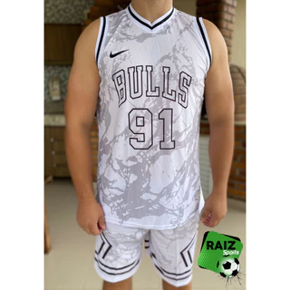Conjunto Regata + Shorts Chicago Bulls Branco! Envio imediato