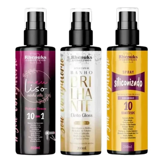 Kit Spray Protetor Térmico Capilar Meu Liso/ Banho Brilhante/ Siliconizado 200ml Rhenuks