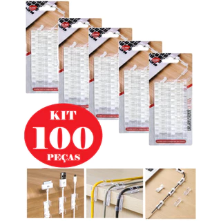 Kit 100 Clips Organizador De Cabo Fios Parede Fixador Adesivo