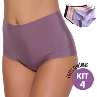 Kit 4 Calcinha Corte A Laser Não Marca Lingerie Feminina Cintura Alta Tanga Box Qualidade Conforto
