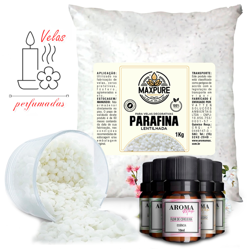 Kit Parafina Granulada Lentilhada 1Kg Essência Aromatizador 10ml Para ...