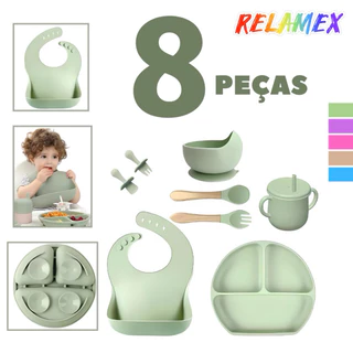 Talheres de bebê 8PCS/Conjunto. Acompanha tigela de ventosa,sippy cup, bibs e colher.