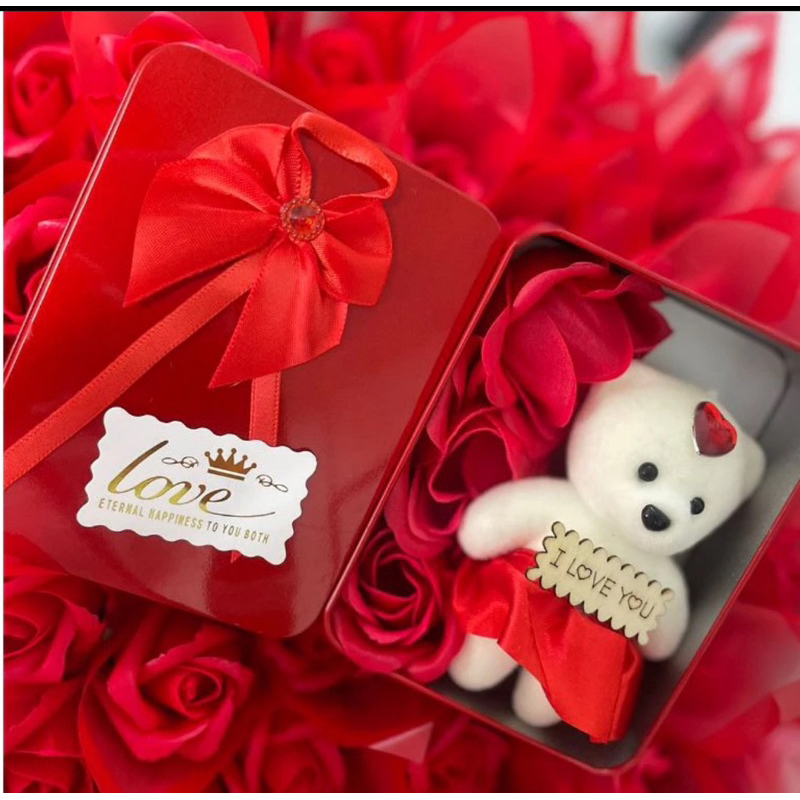 Caixa De Presente Coração, Com Ursinho E Rosas