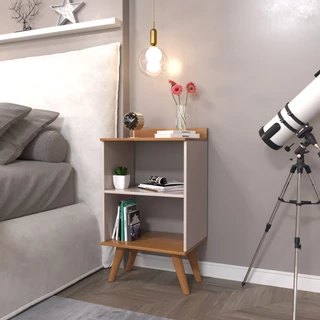 Mesa Cabeceira Organizador de Quarto Com Pés e Nicho