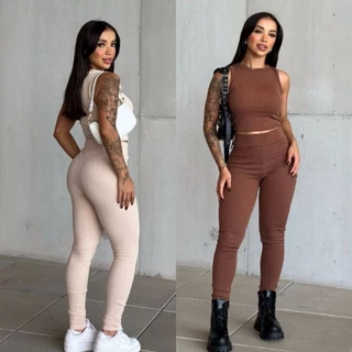 Conjunto cropped nadador e calça legging cintura alta