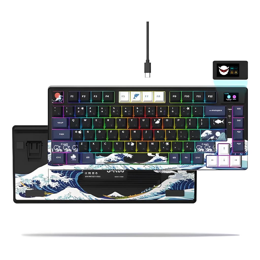 Teclado Gamer XVX S-K80 Com Tela Rgb - Display Oled - Switch Black