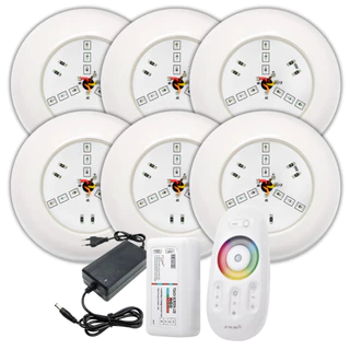 Kit Iluminação Piscina 06 Super Leds 9w ABS Rgb + Comando Touch e Fonte 12v