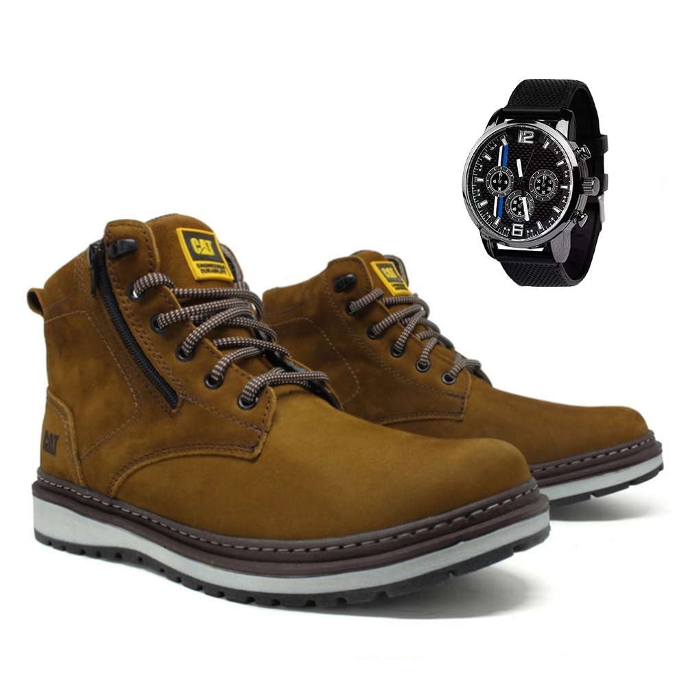 Bota Caterpillar Masculina Coturno Casual Cat Couro Cano Médio ...
