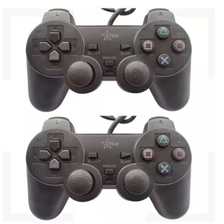 Kit 2 Controles Play 2 Com Fio Analógico Dualshock Joystick