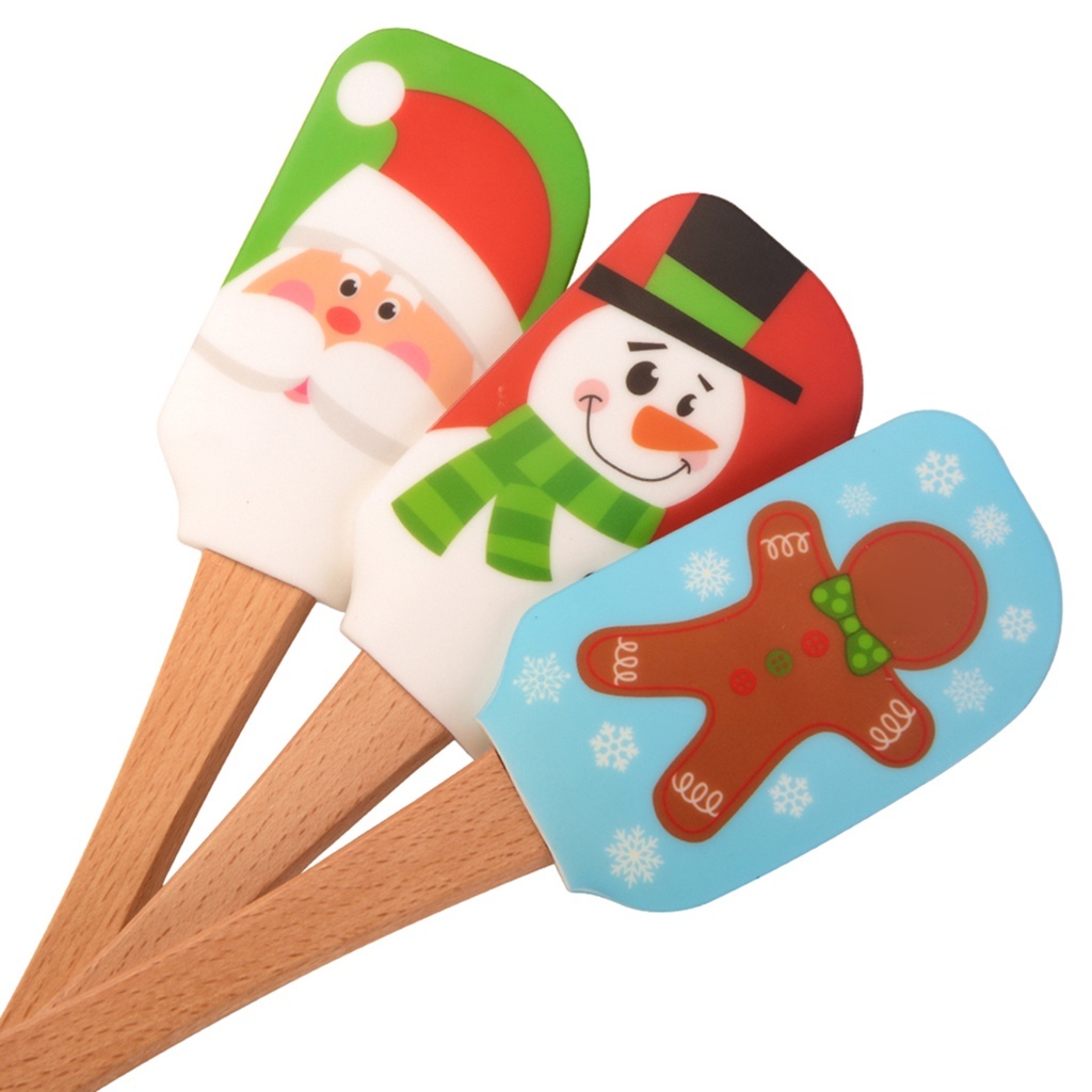 Kit de 3 Espátula De Silicone Sem Cola Design Único Para Cozinha Papai Noel Presente De Natal