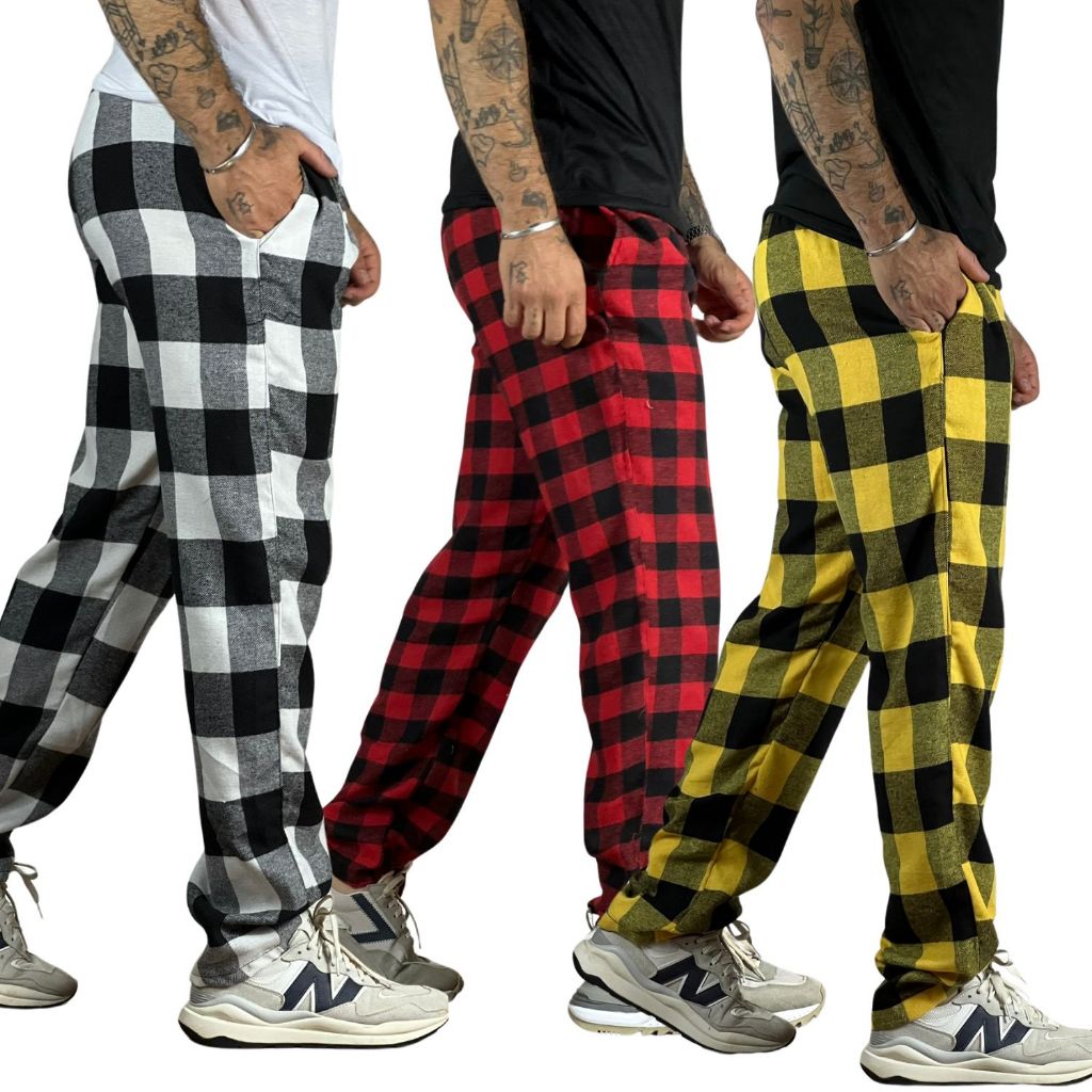 Calça Xadrez Inverno Esportiva Boca Larga 100% Algodão Premium - Main Image