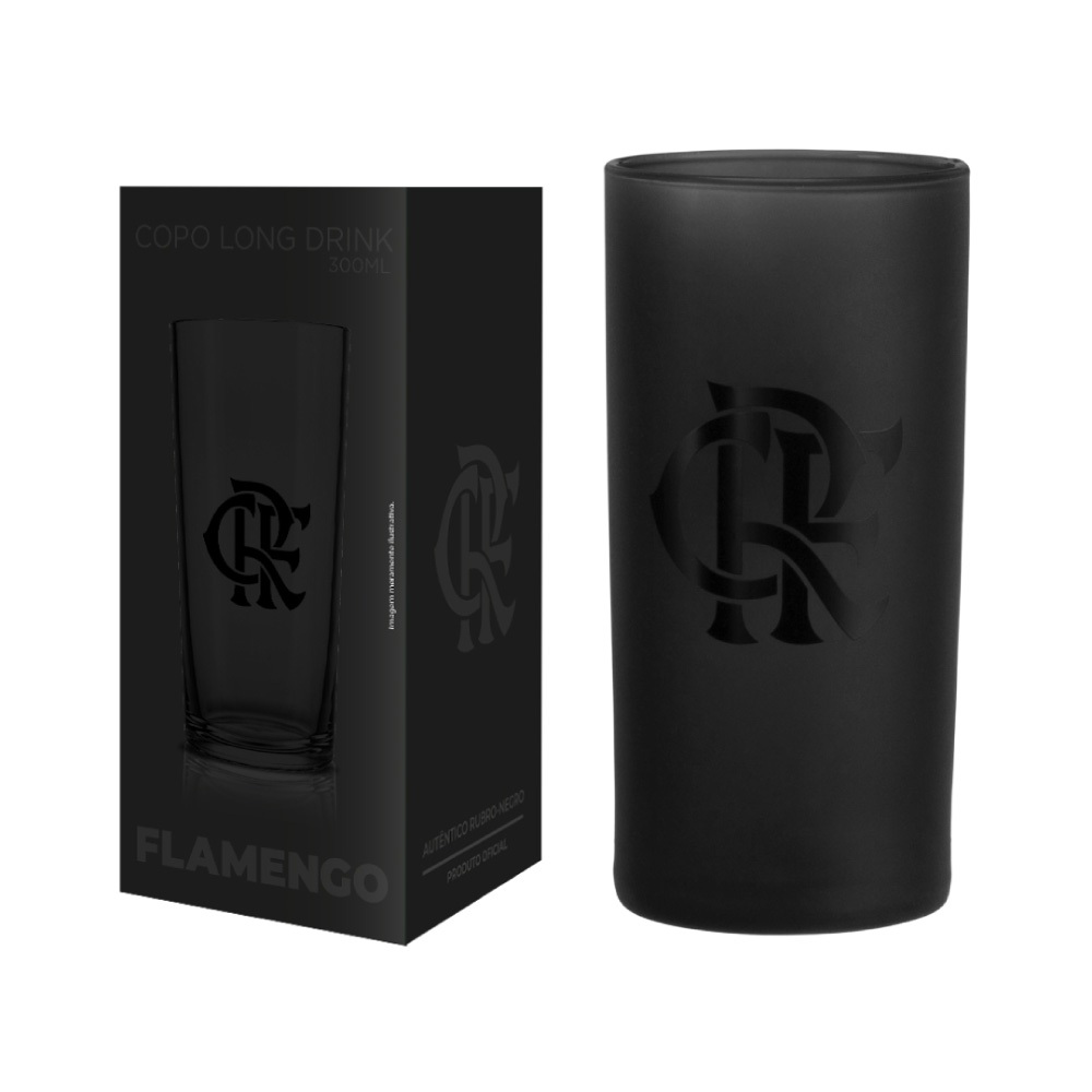 Copo Cylinder de Vidro Preto Fosco Flamengo 300Ml