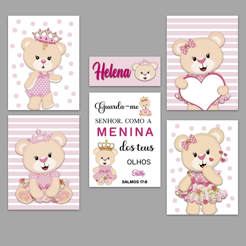 kit placas decorativa ursinha princesa bebê quarto Personalizada com nome