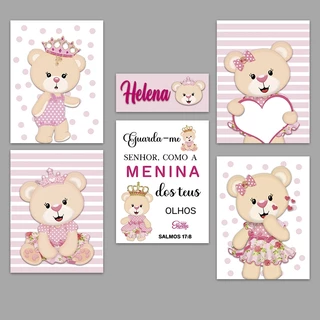 kit placas decorativa ursinha princesa bebê quarto Personalizada com nome