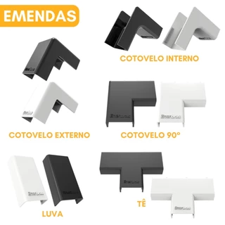 Kit Acabamento Canaleta 20x10mm Emenda Conectores PVC Luva Tê Cotovelo