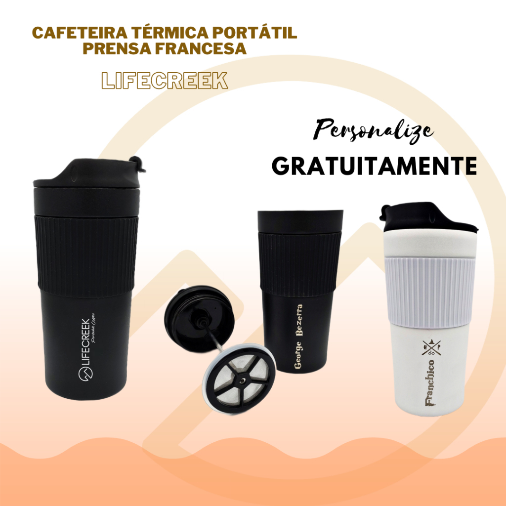 Cafeteira Portátil Térmica Prensa Francesa Lifecreek Personalizada Personalizável