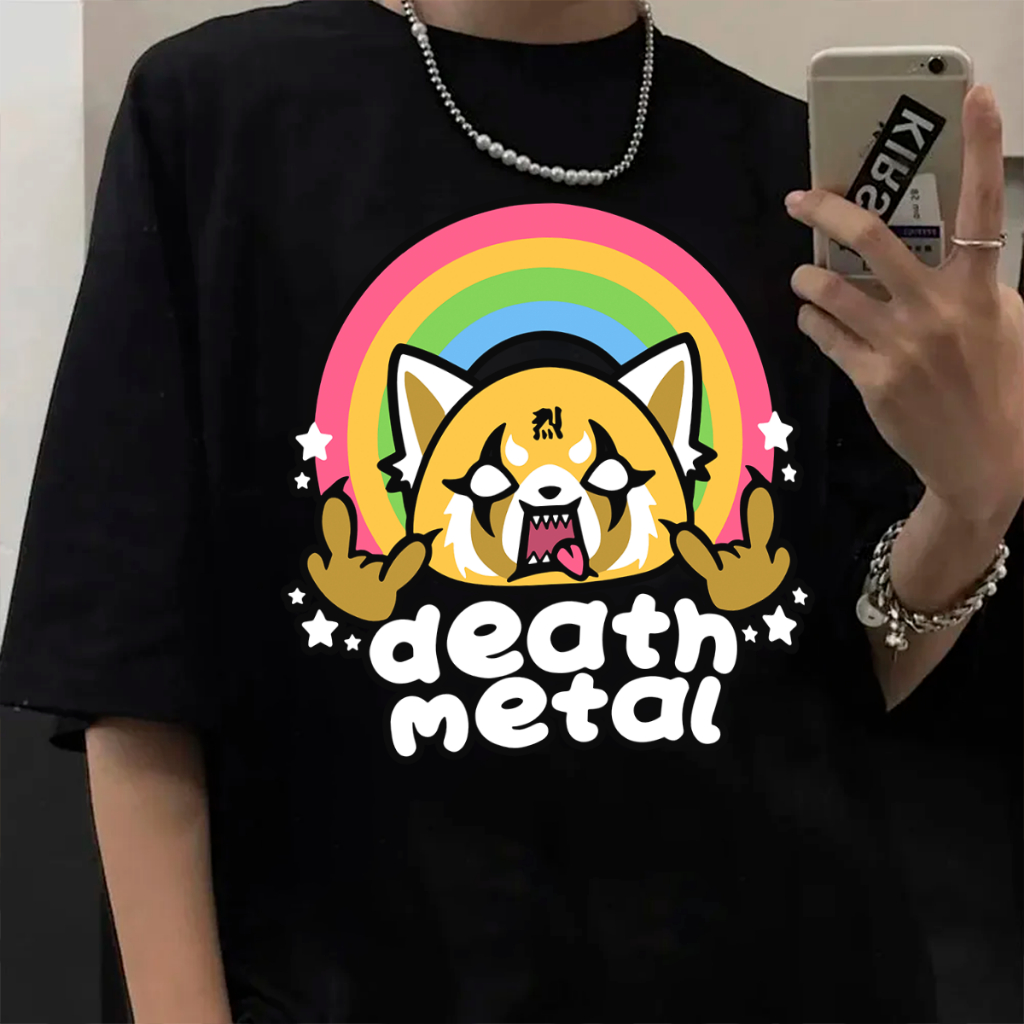 Camiseta Basica Algodao Death Metal Arco Iris Aggretsuko Unissex