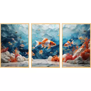 Quadro decorativo peixe fundo do mar água 3 peças