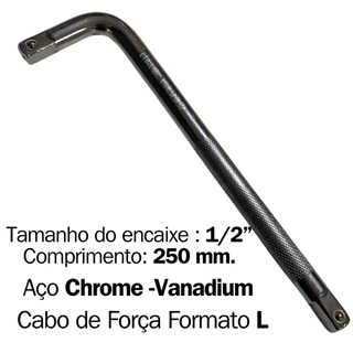 Cabo de força em formato L para encaixe em soquetes de 1/2 polegadas