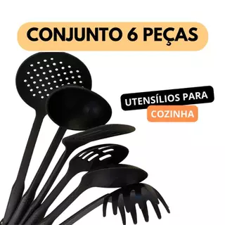 Kit Premium Cozinha Conjunto de Utensílios Silicone Concha Resistente Calor Imediato 6 Peças Nylon