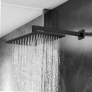 Ducha Chuveiro Quadrado 20x20 Inox Black Preto Fosco Com Braço 40 Cm Solar Gás