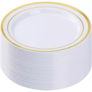 Kit 50 prato Para Sobremesa Descartavel Pratos Resistente/dourado