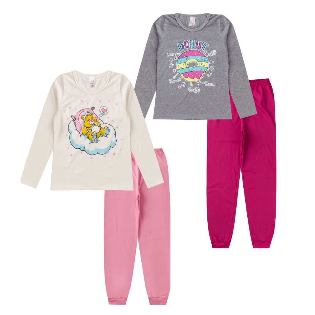 Kit 2 Pijama Juvenil Feminino Manga Longa Estampado e Calça | Shopee Brasil