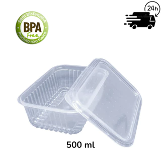 Pote 500 ml retangular Micro-ondas Freezer Marmita Fitness Embalagem Alimento Quente ou Frio - C/24