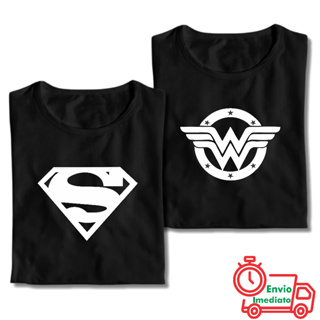 KIT Casal 2 Camisetas Superman Mulher Maravilha 100% Algodão