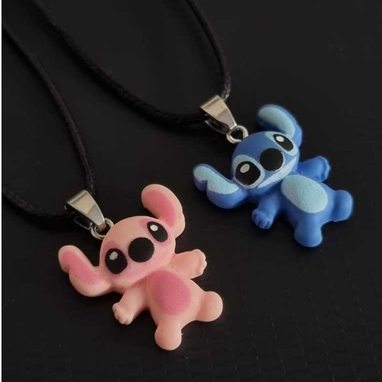 Colar Best Friends/Casal Unissex Stitch Rosa e Azul Cordão Regulável