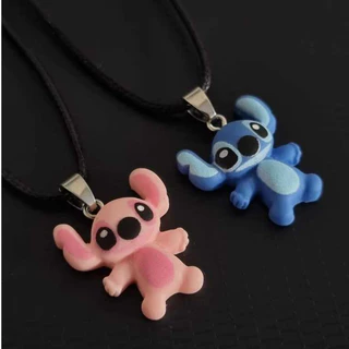 Colar Best Friends/Casal Unissex Stitch Rosa e Azul Cordão Regulável