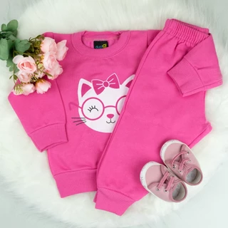 Conjunto Bebê Menina Inverno de Moletom Roupas para Bebê